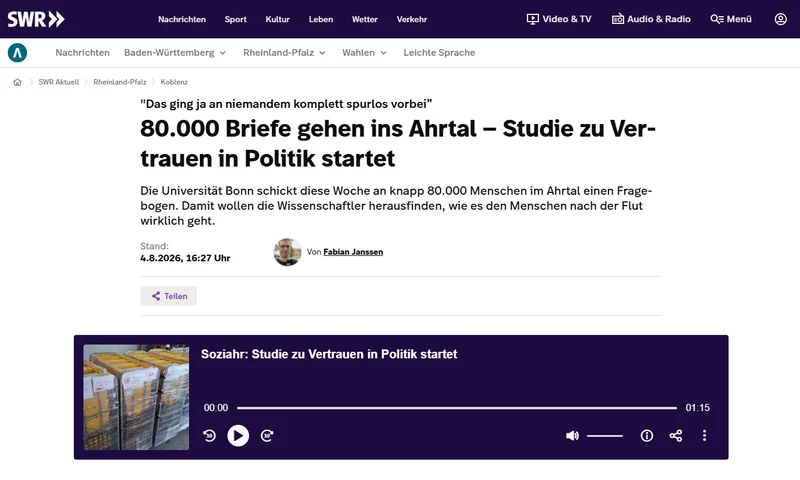 Screenshot: Bericht des SWR zur Umfrage