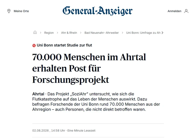 Screenshot: Bericht des General-Anzeigers zur Umfrage