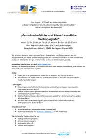 Einladung zum Workshop - Gemeinschaftliche und Klimafreundliche Wohnprojekte